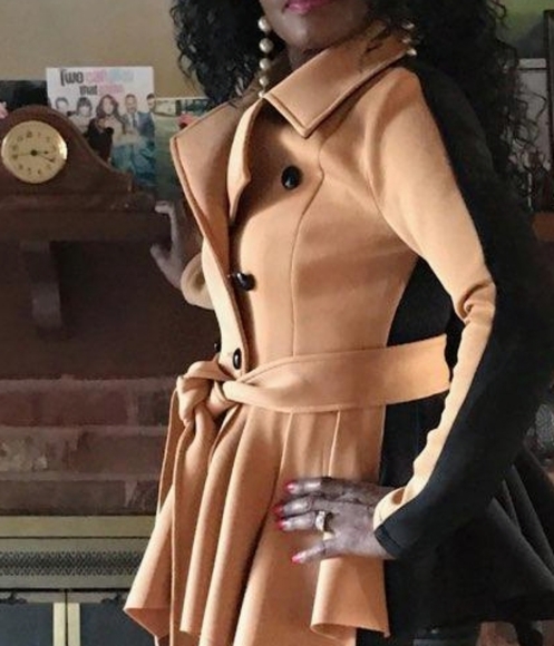 Double-Breasted Tan/Black Coat - Picture 8 of 8